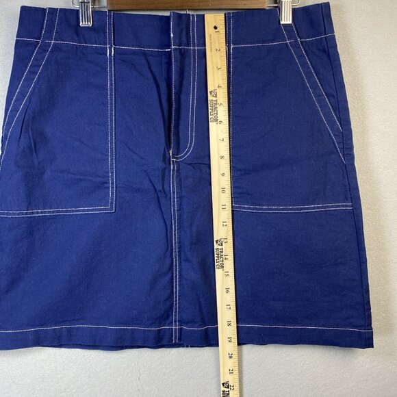J.Crew Skirt Womens Size 14 Linen Cotton Blue Pockets Knee Length Academia Study - Picture 3 of 11